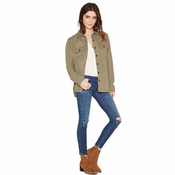 Forever 21 Army Green Women's Blue Troop Patch Utility Jacket - Picture 4 of 8